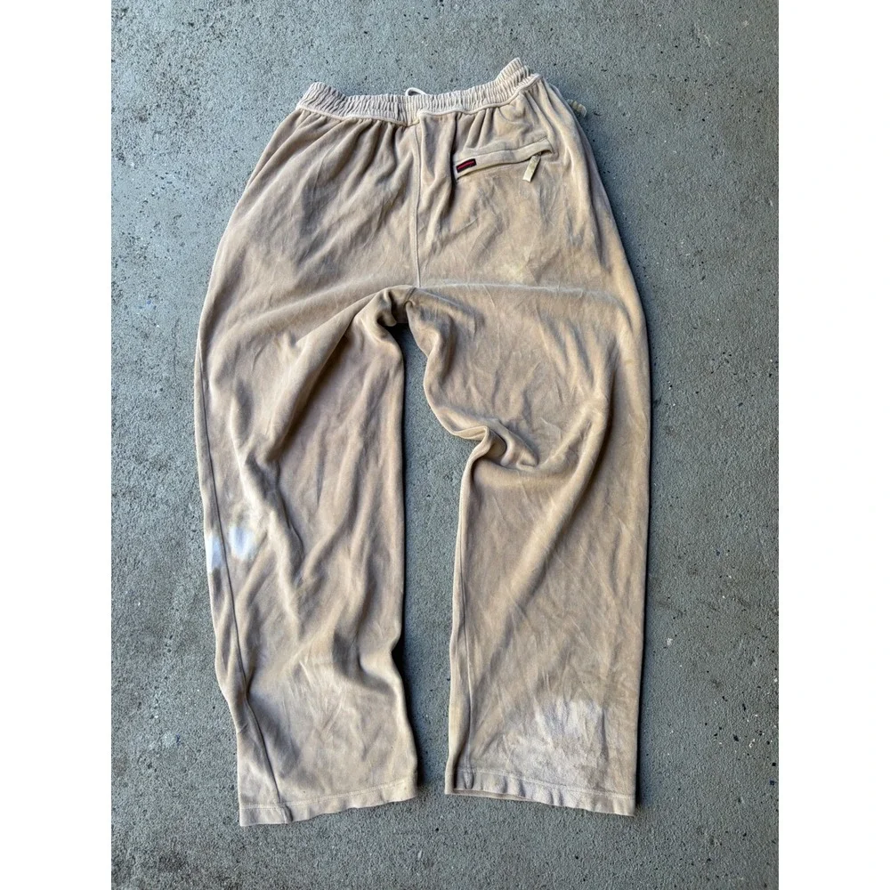 Vintage Baggy FUBU Tan Velour Track Pants Men Large Beige 90s Streetwear Joggers